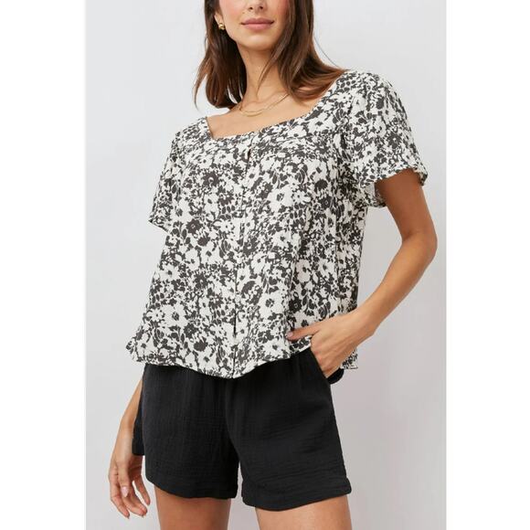 Rails Black Floral Print Magnolia Top Size M - Picture 2 of 5